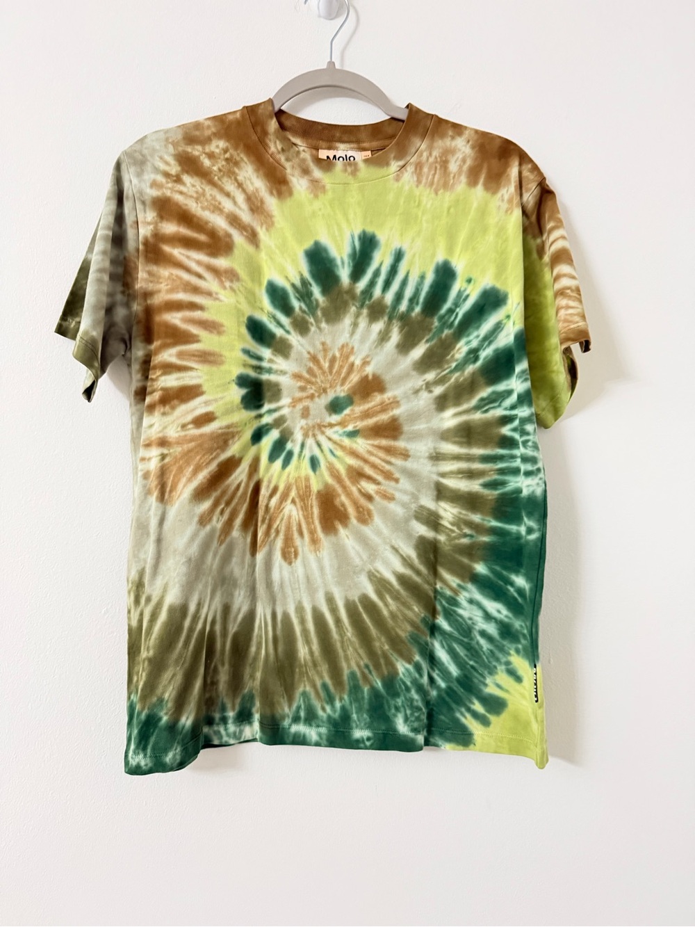 Molo Spiral Tie-Dye Short Sleeve Tee in Green, Brown & Yellow